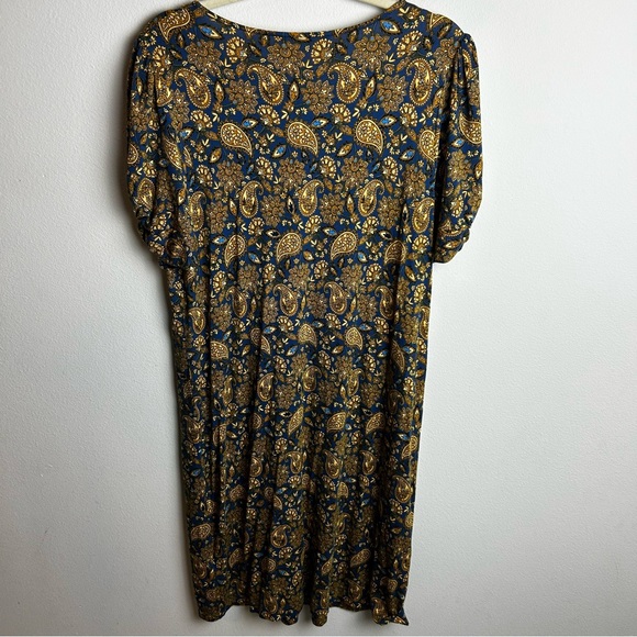 Boden Jersey Mini Dress in Harvest Gold Paisley puff sleeves size: 14R - Picture 10 of 12